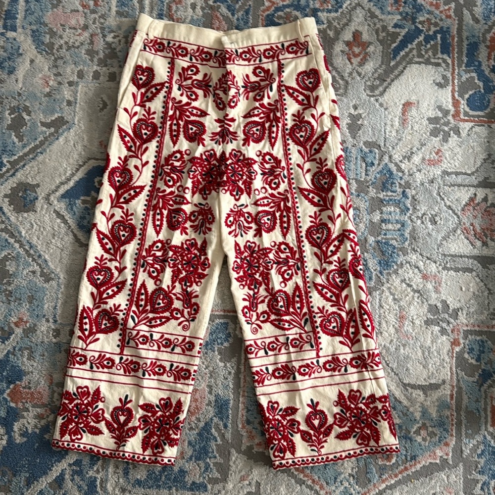 Zara Red and navy high waisted pants